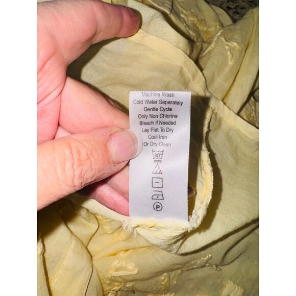 Kyla Seo Butter Yellow Embroidered Handmade 100% Cotton L/S S Button Down Shirt - Picture 8 of 10